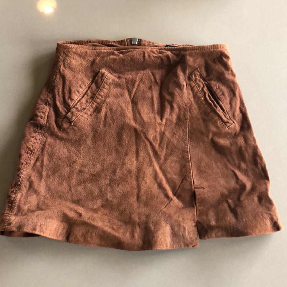 Brown leather skirt size 25 with polyester lining